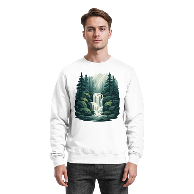 Fall Creek sweatshirt with a waterfall over mossy rocks – Arvenzo