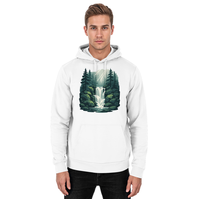 Fall Creek hoodie with a waterfall in a pine forest – Arvenzo