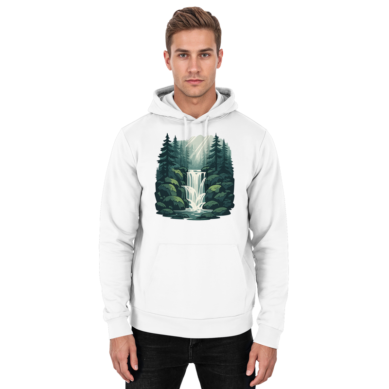 Fall Creek hoodie with a waterfall over mossy rocks – Arvenzo