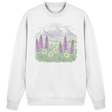 Arvenzo Alpine Bloom sweatshirt in Arctic White, front view showing cozy cotton fabric and classic crew neck design.