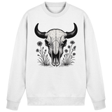 Arvenzo Bison Skull sweatshirt in Arctic White, front view showing the graphic design on a comfortable sweatshirt.