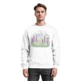 Arvenzo Alpine Bloom sweatshirt in Arctic White, front view showing cozy knit fabric and classic crewneck design.