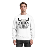 Arvenzo Bison Skull sweatshirt in Arctic White, front view showcasing the printed bison skull design on a cozy sweatshirt.