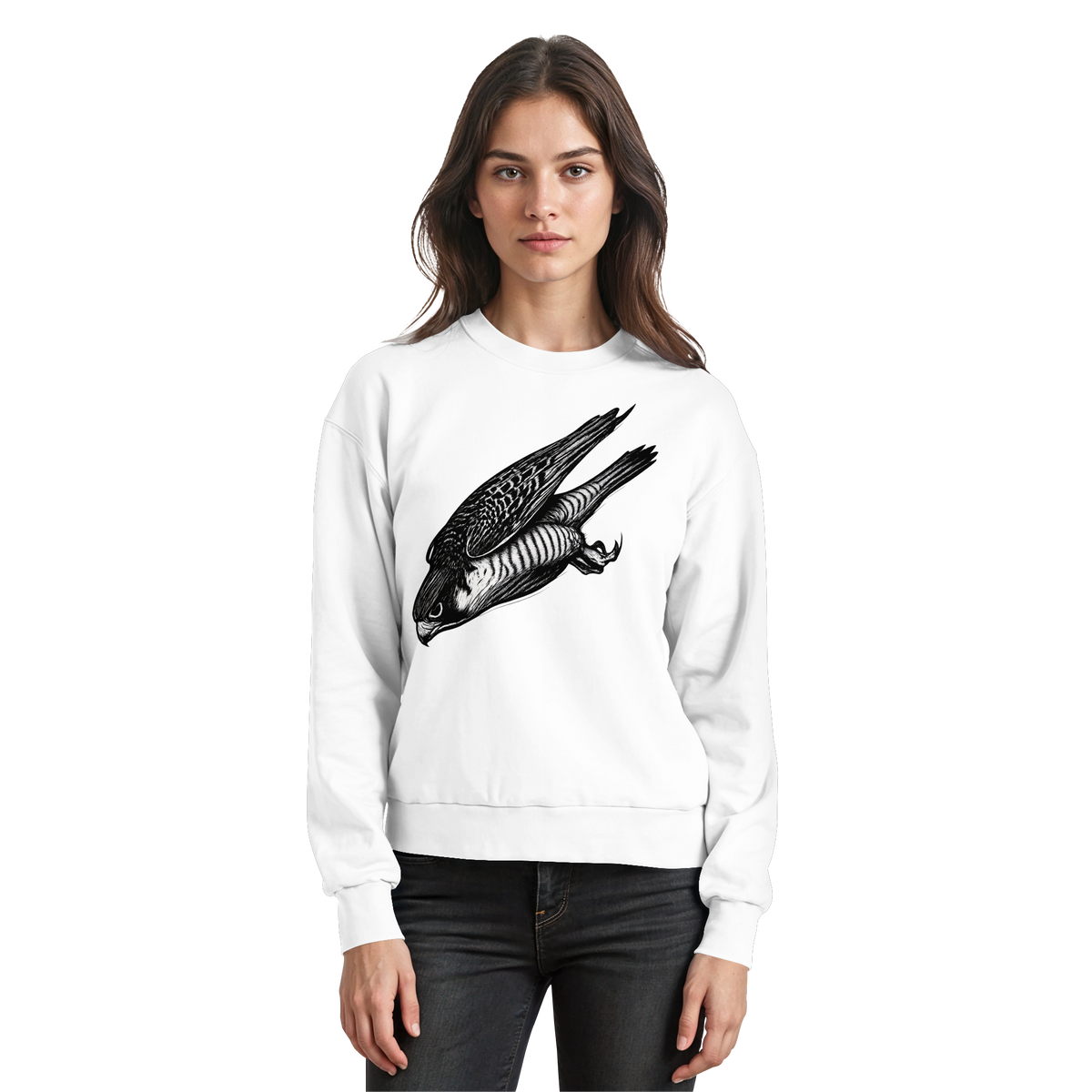 Arvenzo Swift Dive sweatshirt in arctic white, front view showing classic crewneck design and soft fabric texture.