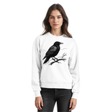 Front view of Arvenzo Dark Raven sweatshirt in white, showing a classic crewneck design and comfortable fit.
