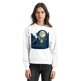 Arvenzo Silver Howl sweatshirt in Arctic White, front view showing classic crewneck design and silver howl graphic.
