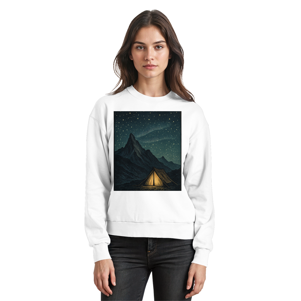 Arvenzo North Light sweatshirt in Arctic White, front view showcasing casual, comfortable design and soft fabric.