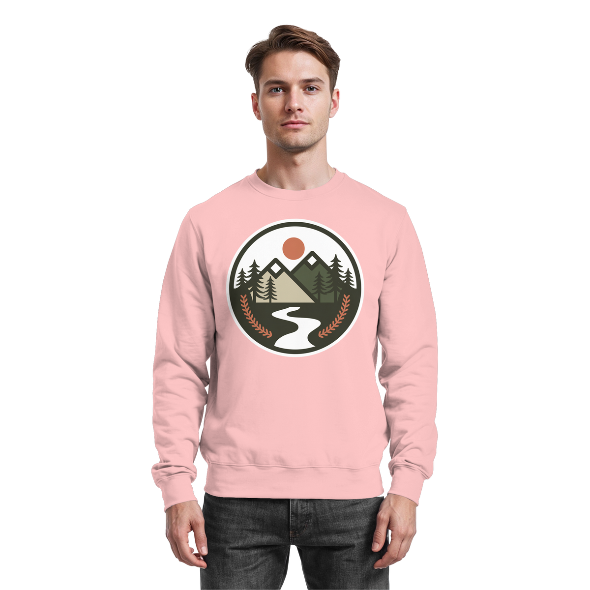 Baby pink Arvenzo Open Ground sweatshirt with a simple front design, soft fabric, and comfortable fit.