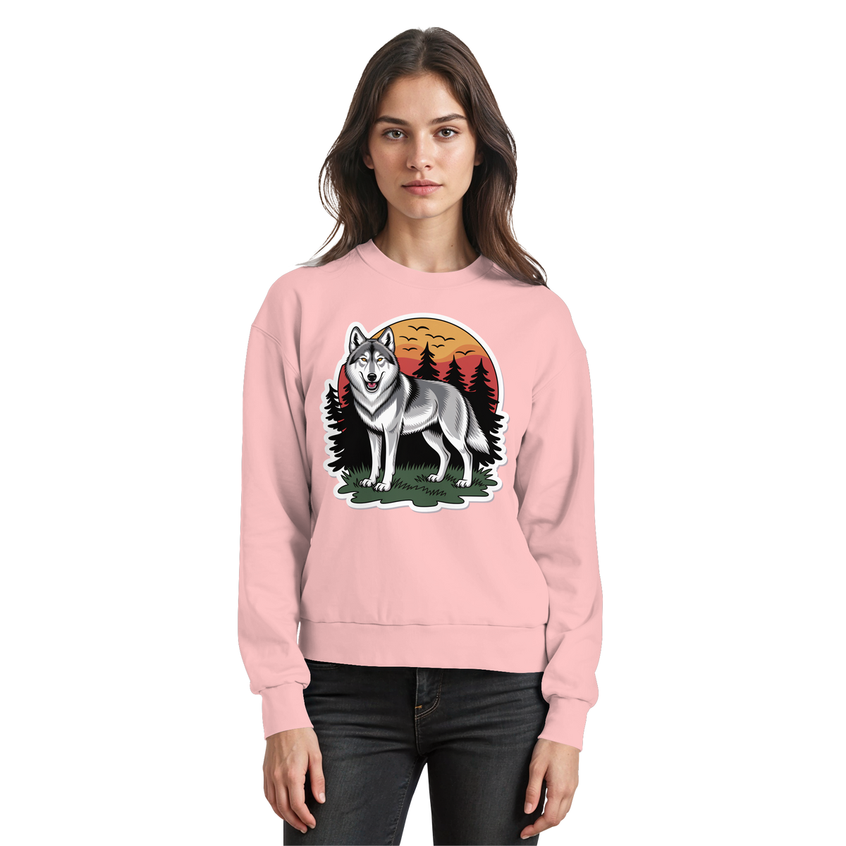 Baby pink Arvenzo Lone Dusk sweatshirt with a simple front design, made from soft, comfortable fabric.