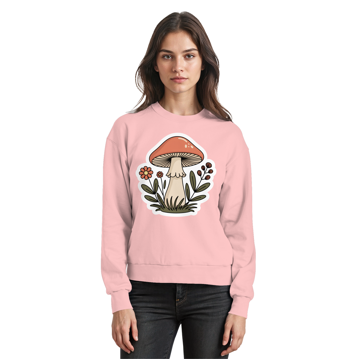 Baby pink Still Roots sweatshirt by Arvenzo, front view showing soft fabric and classic crewneck design.