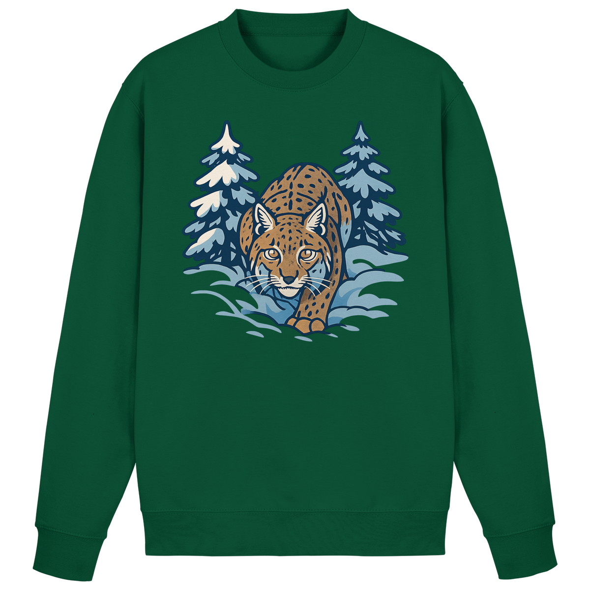 Arvenzo Snow Lynx sweatshirt in bottle green, front view showing casual design and comfortable fit.