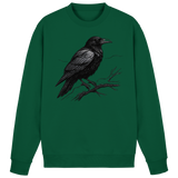 Arvenzo dark raven sweatshirt in bottle green, front view showing a classic crewneck design and comfortable fit.