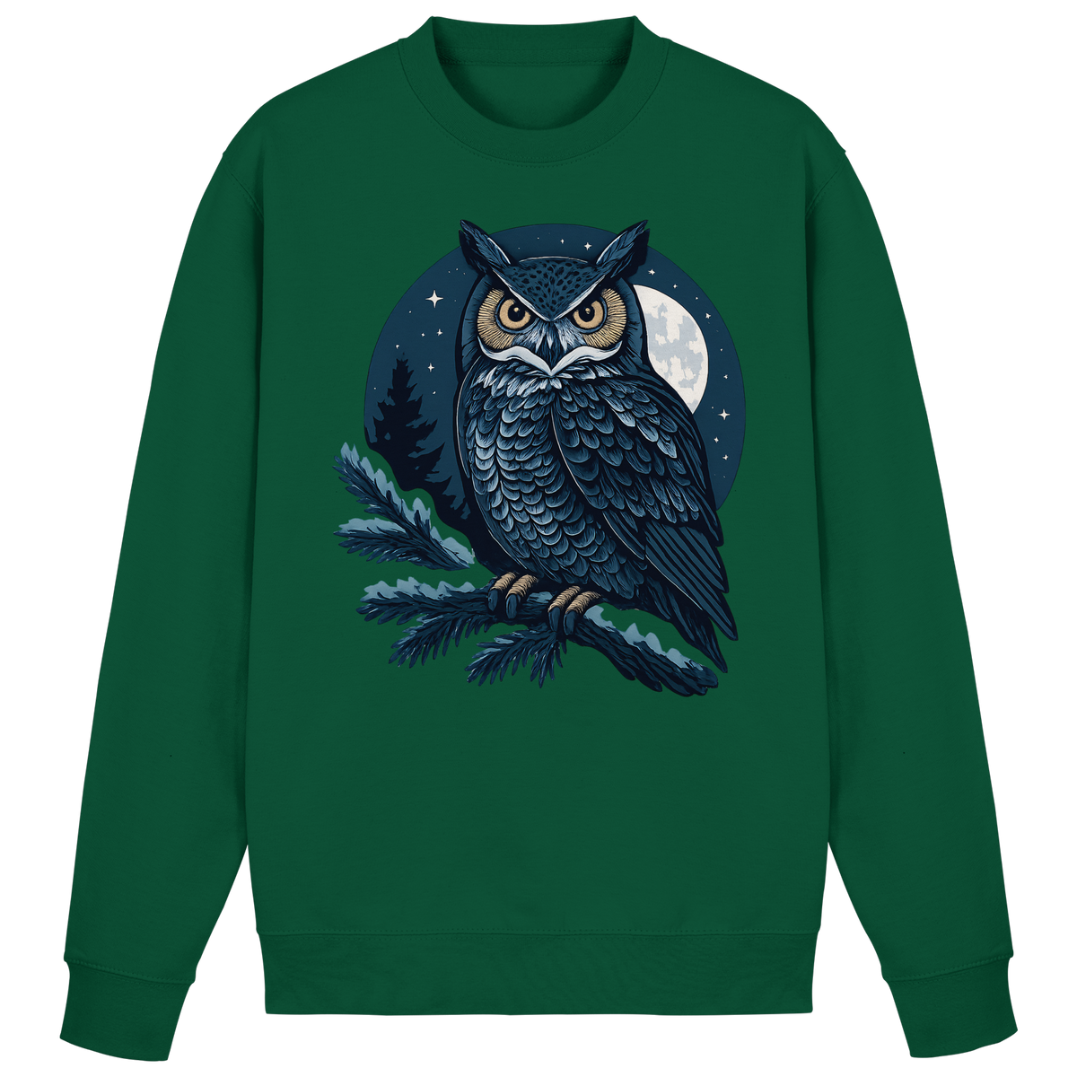 Arvenzo Night Watch sweatshirt in bottle green, front view showing classic crewneck design and soft fabric texture.