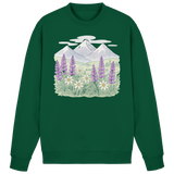 Arvenzo Alpine Bloom Sweatshirt in bottle green, front view showing a cozy crewneck design and soft fabric.