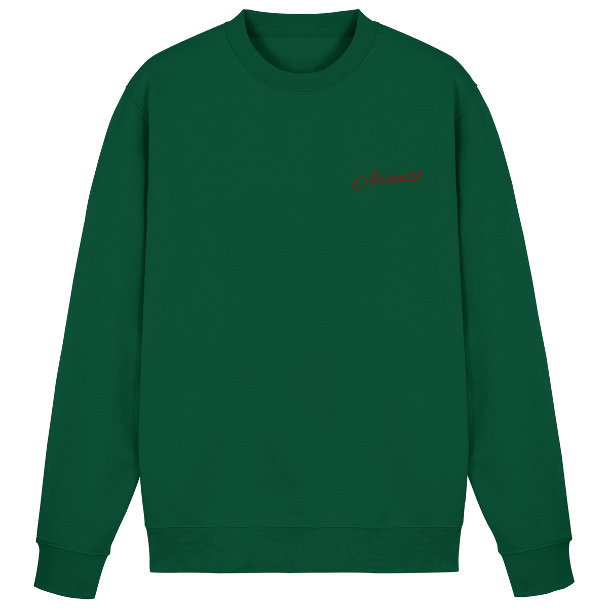 Arvenzo Pure Ground sweatshirt in bottle green, front view showing a classic crewneck design and soft fabric texture.