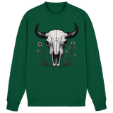 Bottle green Arvenzo Bison Skull sweatshirt showing a front view with a bold bison skull graphic on the chest.
