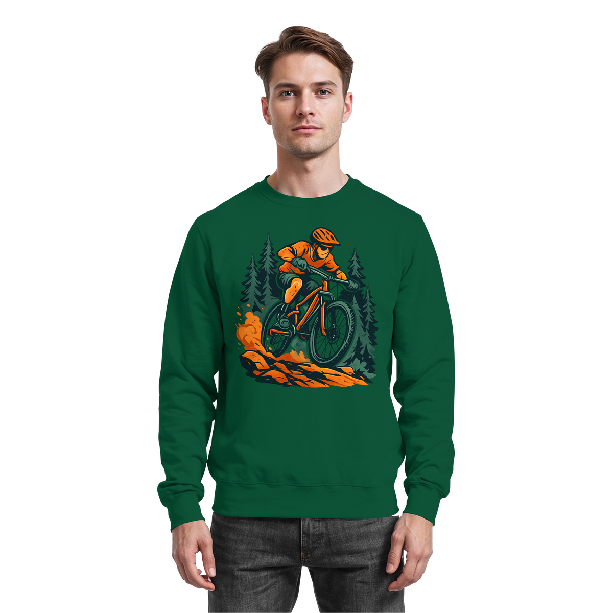 Arvenzo Dirt Rush sweatshirt in bottle green, front view showing a casual sweatshirt with a simple design and soft fabric.