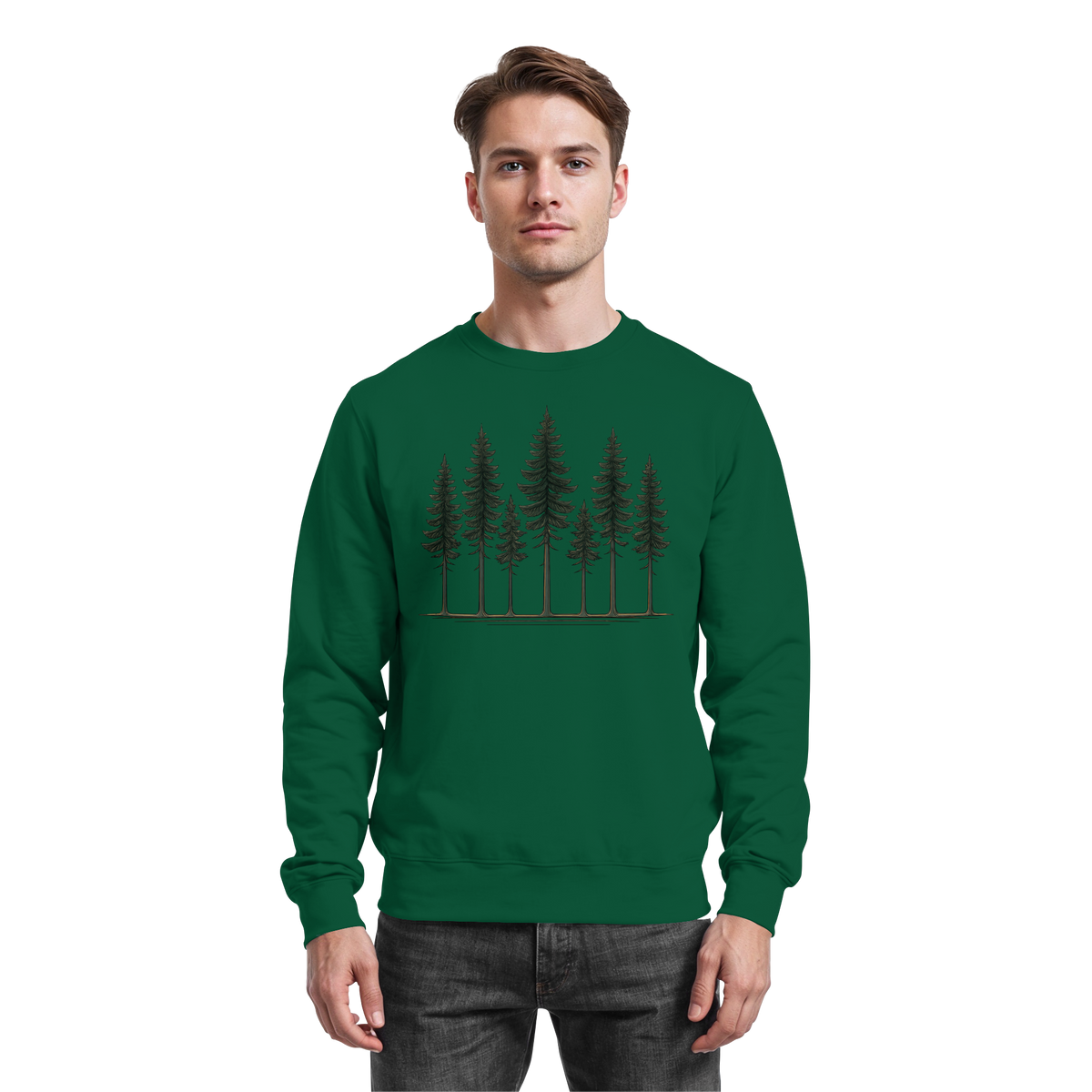 Arvenzo Pine Dusk Sweatshirt in bottle green, front view showing a cozy, casual sweatshirt with a simple design.