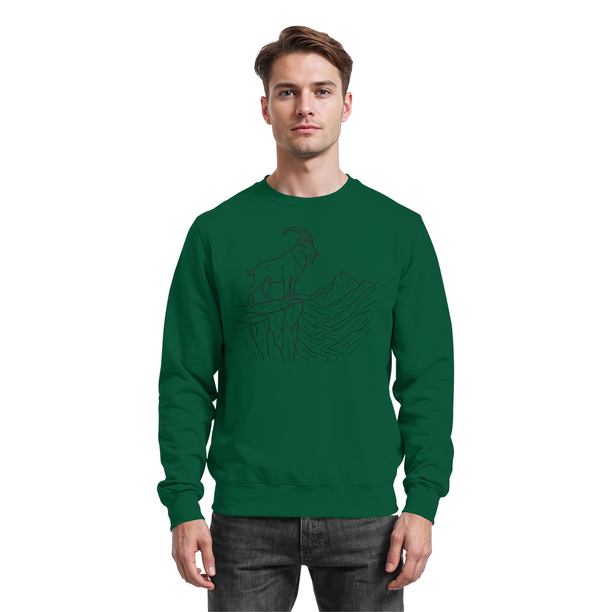 Arvenzo Cliff Edge sweatshirt in bottle green, front view showing a casual, basic sweatshirt design with a comfortable fit.