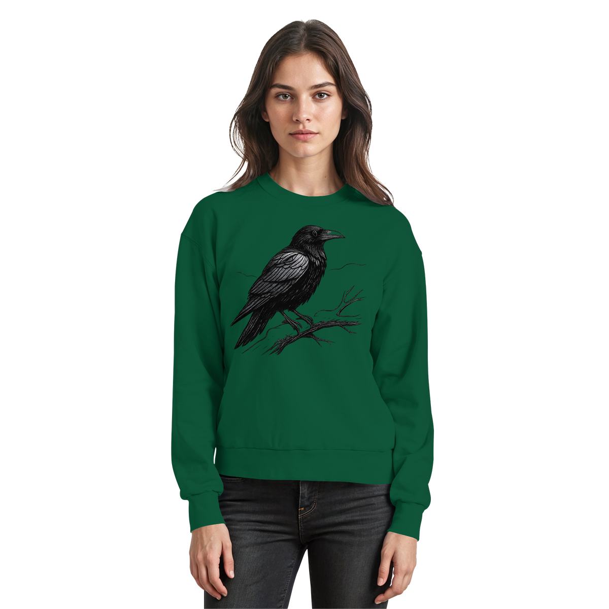 Arvenzo dark raven sweatshirt in bottle green, front view showing crew neck and casual fit.