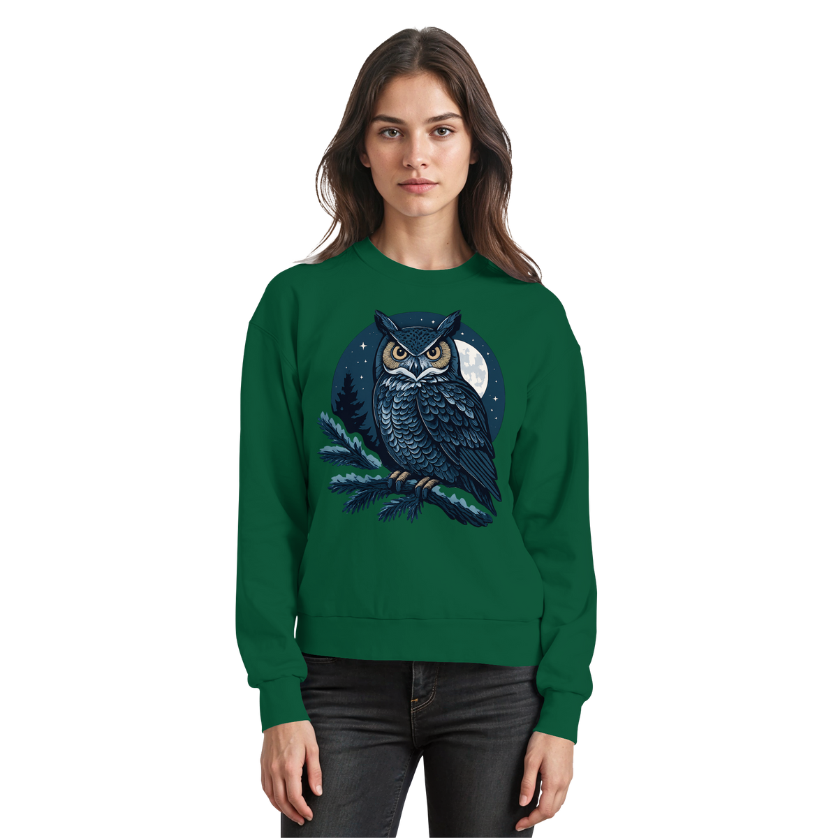 Arvenzo Night Watch sweatshirt in bottle green, front view showcasing classic crew neck and soft fabric for casual wear.