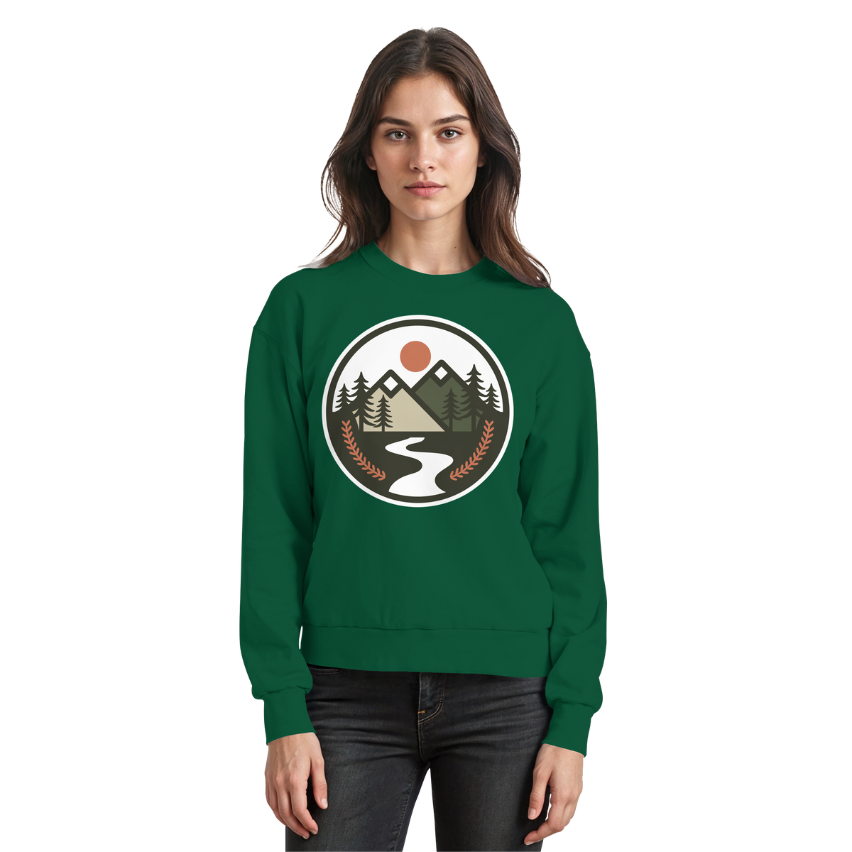 Arvenzo Open Ground sweatshirt in bottle green, front view showing the casual, comfortable design and soft fabric texture.