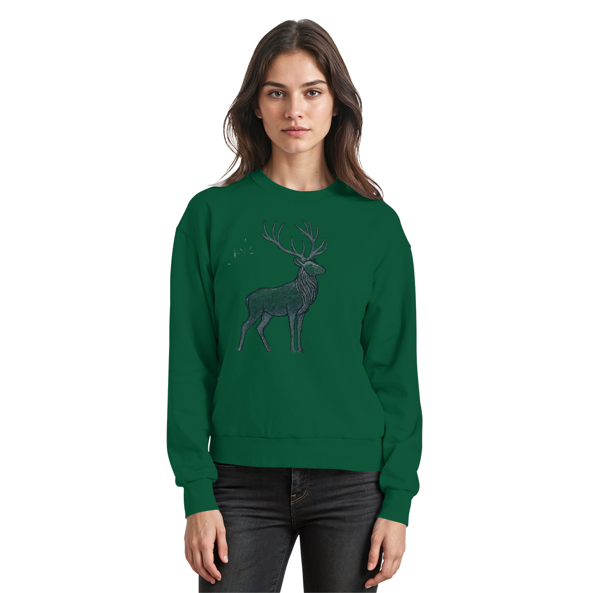 Arvenzo Mist Crown green sweatshirt with a front design, casual fit, and soft fabric, showcased in a front view.
