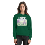 Arvenzo Alpine Bloom sweatshirt in bottle green, front view showing classic crew neck and cozy fabric.