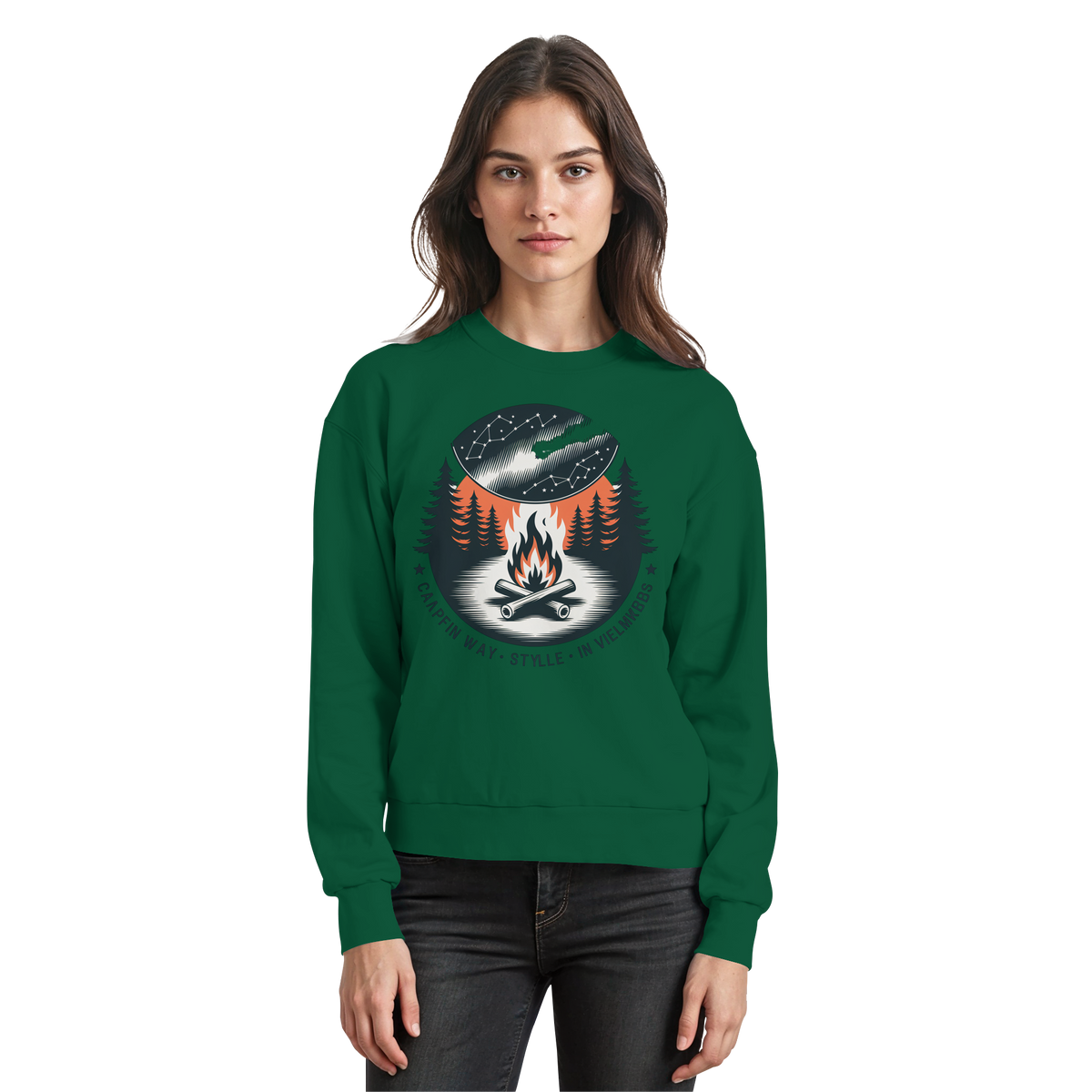 Arvenzo star map sweatshirt in bottle green, featuring a celestial star pattern on the front, casual and stylish apparel.
