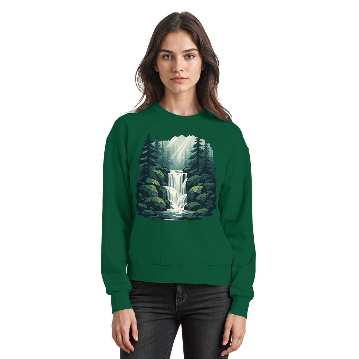 Arvenzo Fall Creek sweatshirt in bottle green, front view showing classic crewneck design and soft fabric texture.