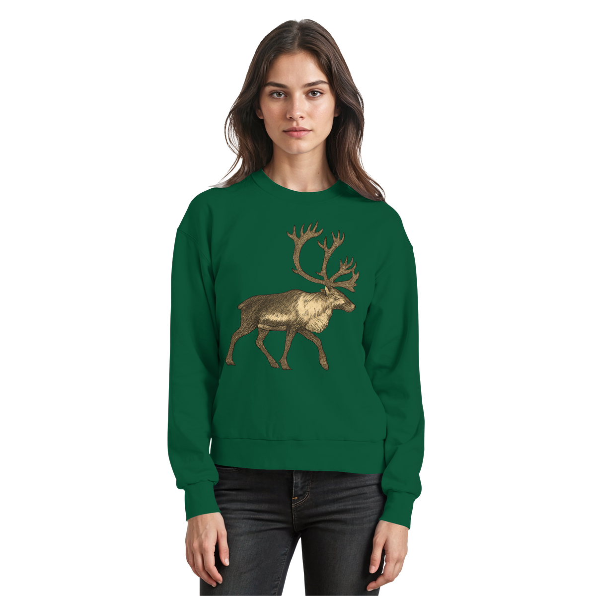 Arvenzo Tundra Walk sweatshirt in bottle green, front view showing crew neck and casual fit, made of soft sweatshirt fabric.