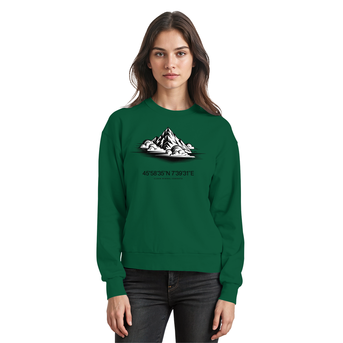 Arvenzo Summit Point sweatshirt in bottle green, front view showing classic crewneck design and soft fabric texture.