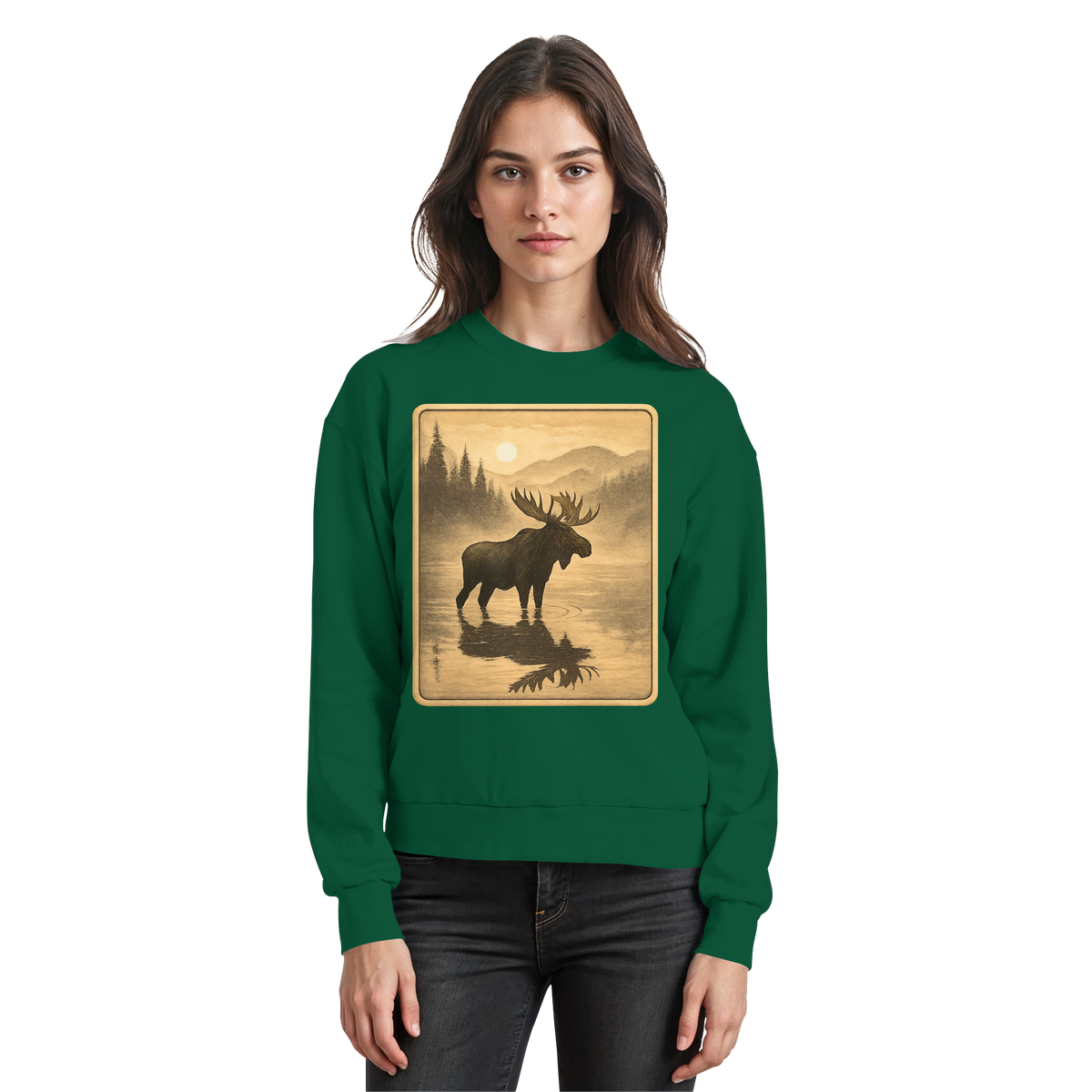Arvenzo Calm Shore sweatshirt in bottle green, front view showcasing a comfortable casual sweatshirt with a simple design.
