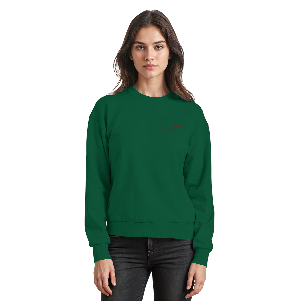 Arvenzo Pure Ground Sweatshirt in bottle green, front view showing classic crew neck and soft cotton fabric.