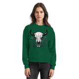 Bottle green Arvenzo Bison Skull sweatshirt with a front design, casual fit, and ribbed cuffs and hem.