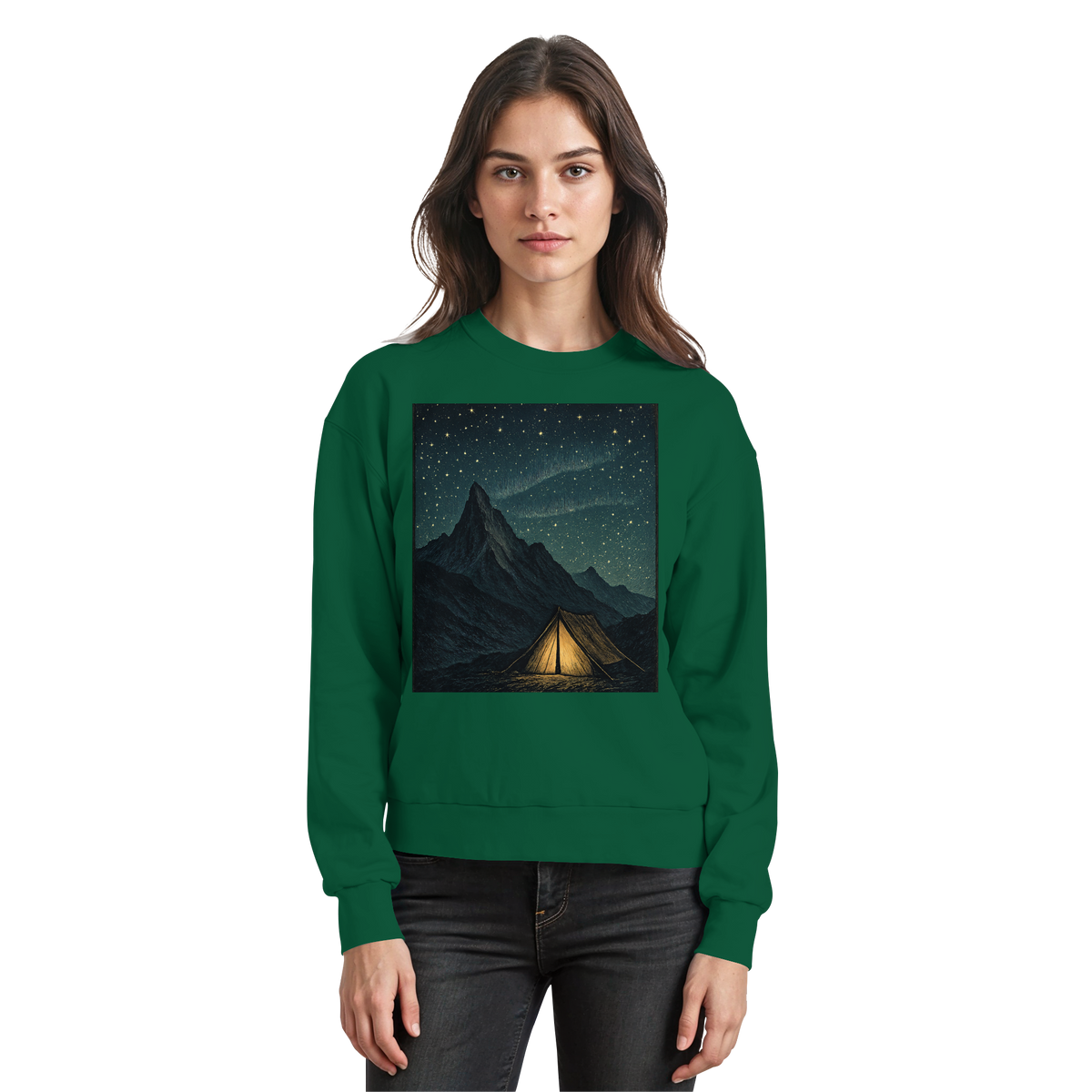 Arvenzo North Light sweatshirt in bottle green, front view showing classic crew neck and comfortable fit.