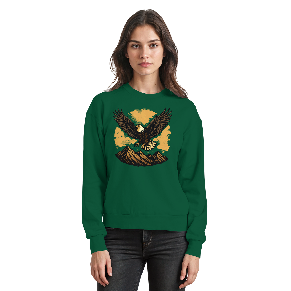 Bottle green Arvenzo Iron Wing sweatshirt shown from the front, featuring a classic crewneck design and minimalist style.
