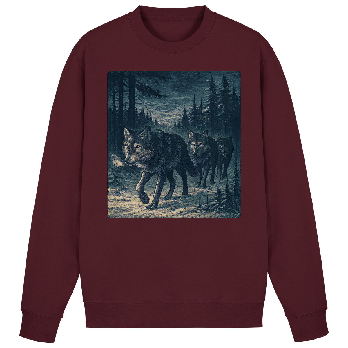 Front view of burgundy Arvenzo Pack North sweatshirt with a classic crew neck and comfortable fit.
