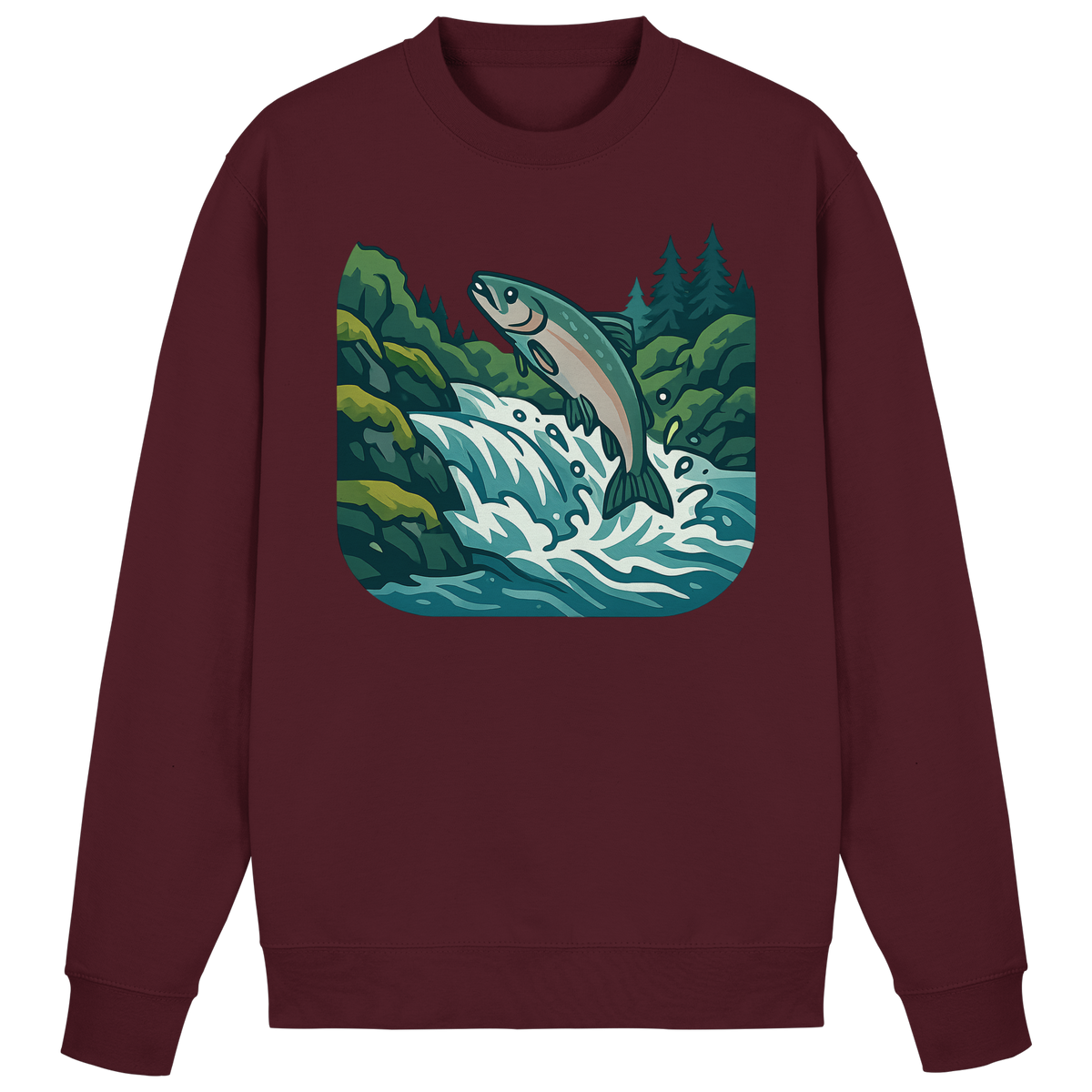 Front view of Arvenzo silver run sweatshirt in burgundy, showcasing classic crewneck design and soft fabric.
