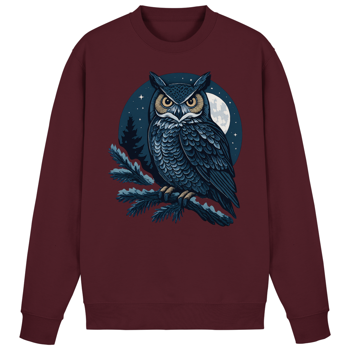 Arvenzo Night Watch sweatshirt in burgundy, front view showcasing a comfortable, casual sweatshirt with a round neckline.