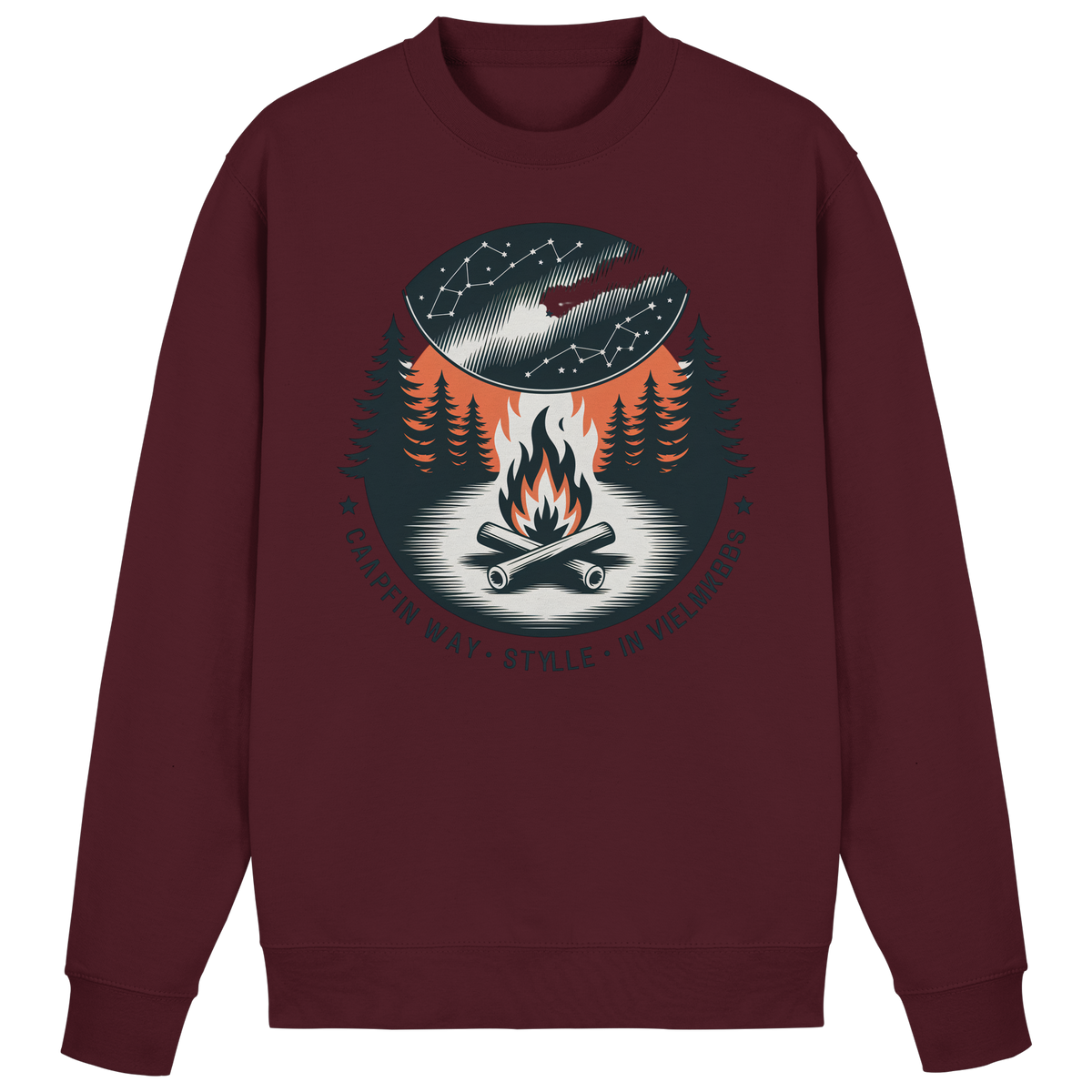 Arvenzo Star Map sweatshirt in burgundy showing front view with star constellation design on a cozy sweatshirt.