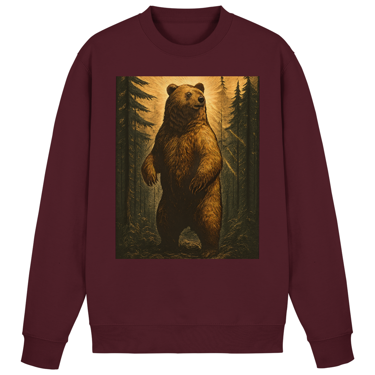Front view of burgundy Arvenzo Deep Timber Sweatshirt with a classic crew neck and relaxed fit.