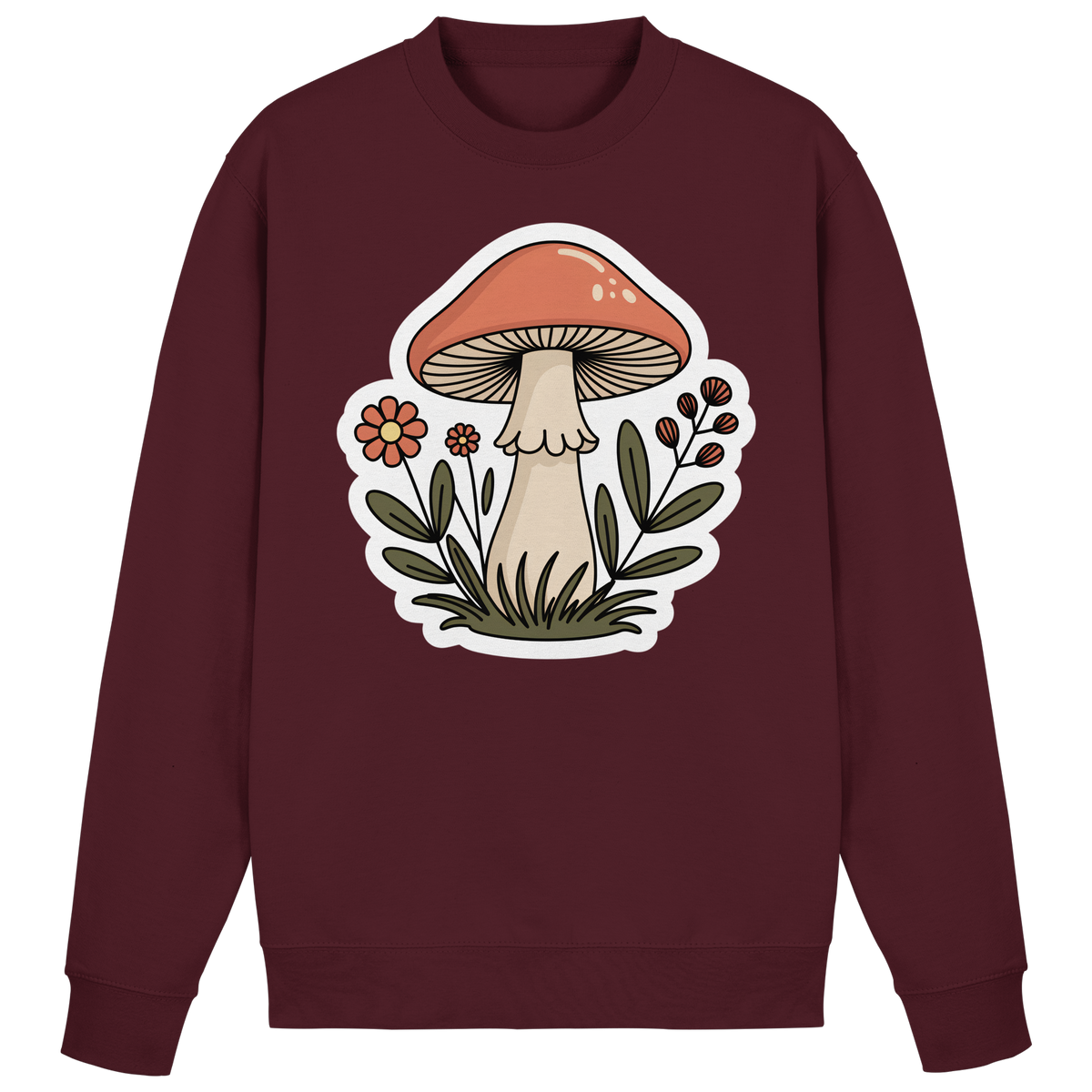 Front view of burgundy Arvenzo Still Roots sweatshirt with a classic crew neck and relaxed fit.