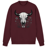 Burgundy Arvenzo Bison Skull sweatshirt showing front view with a bold bison skull graphic on the chest.