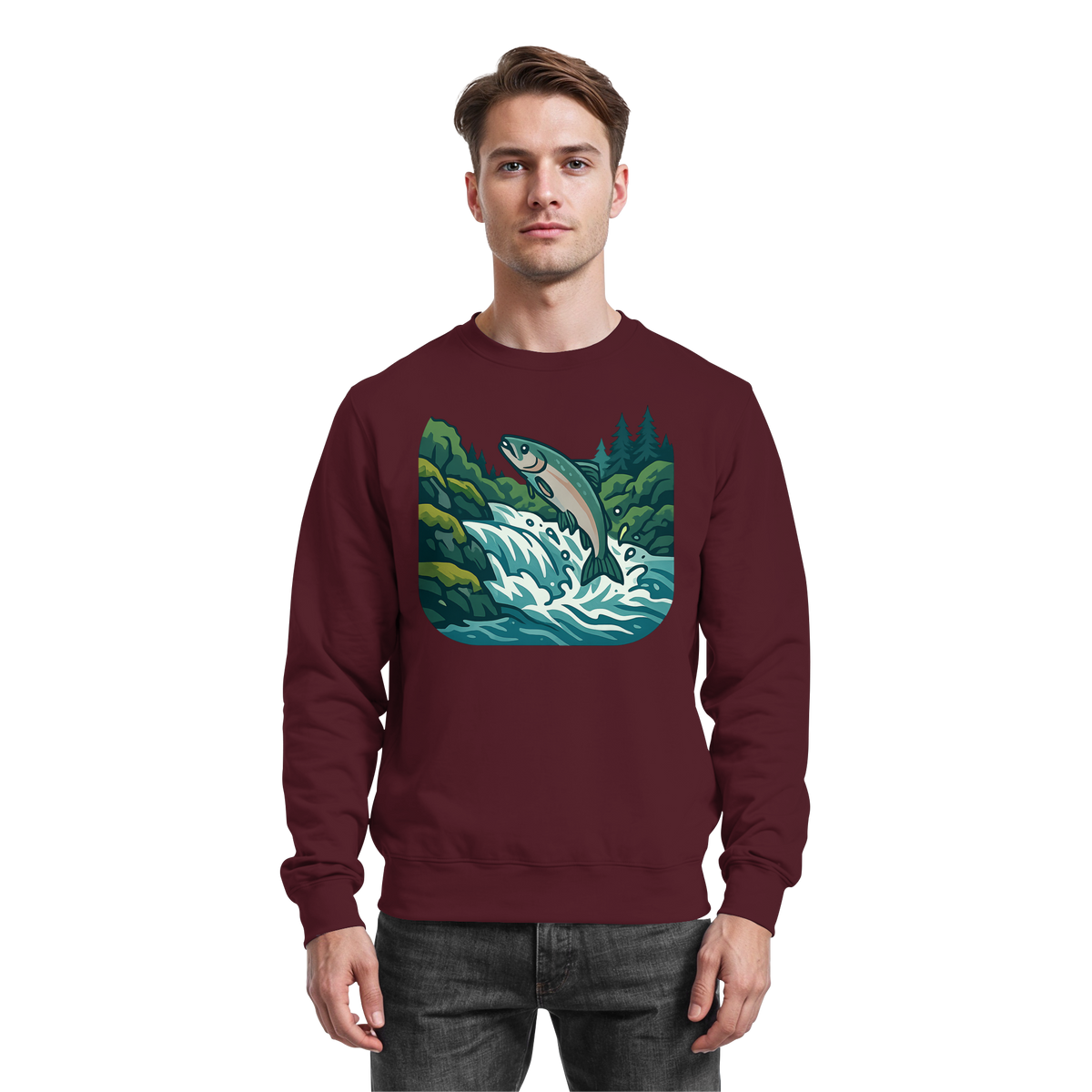 Silver Arvenzo Run sweatshirt in burgundy, front view showing classic crewneck design and soft fabric texture.