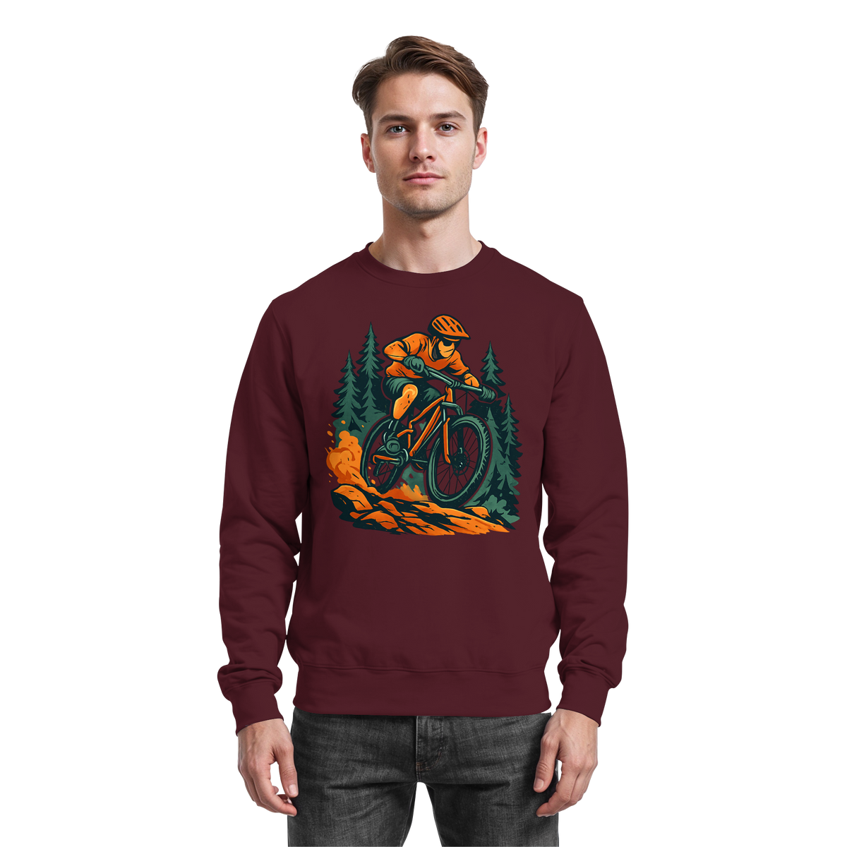 Arvenzo Dirt Rush sweatshirt in burgundy, front view showing classic crewneck design and soft fabric texture.