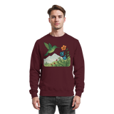 Arvenzo Bloom Wing Sweatshirt in burgundy, front view showing cozy sweatshirt with a graphic wing design and ribbed cuffs.