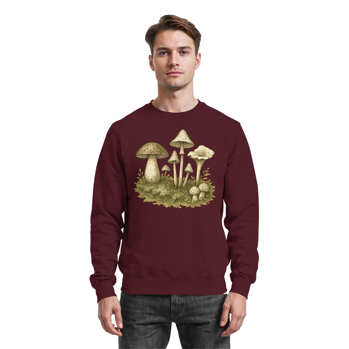 Arvenzo Forest Floor Sweatshirt in burgundy with a front design, casual long-sleeve sweatshirt made from comfortable fabric.