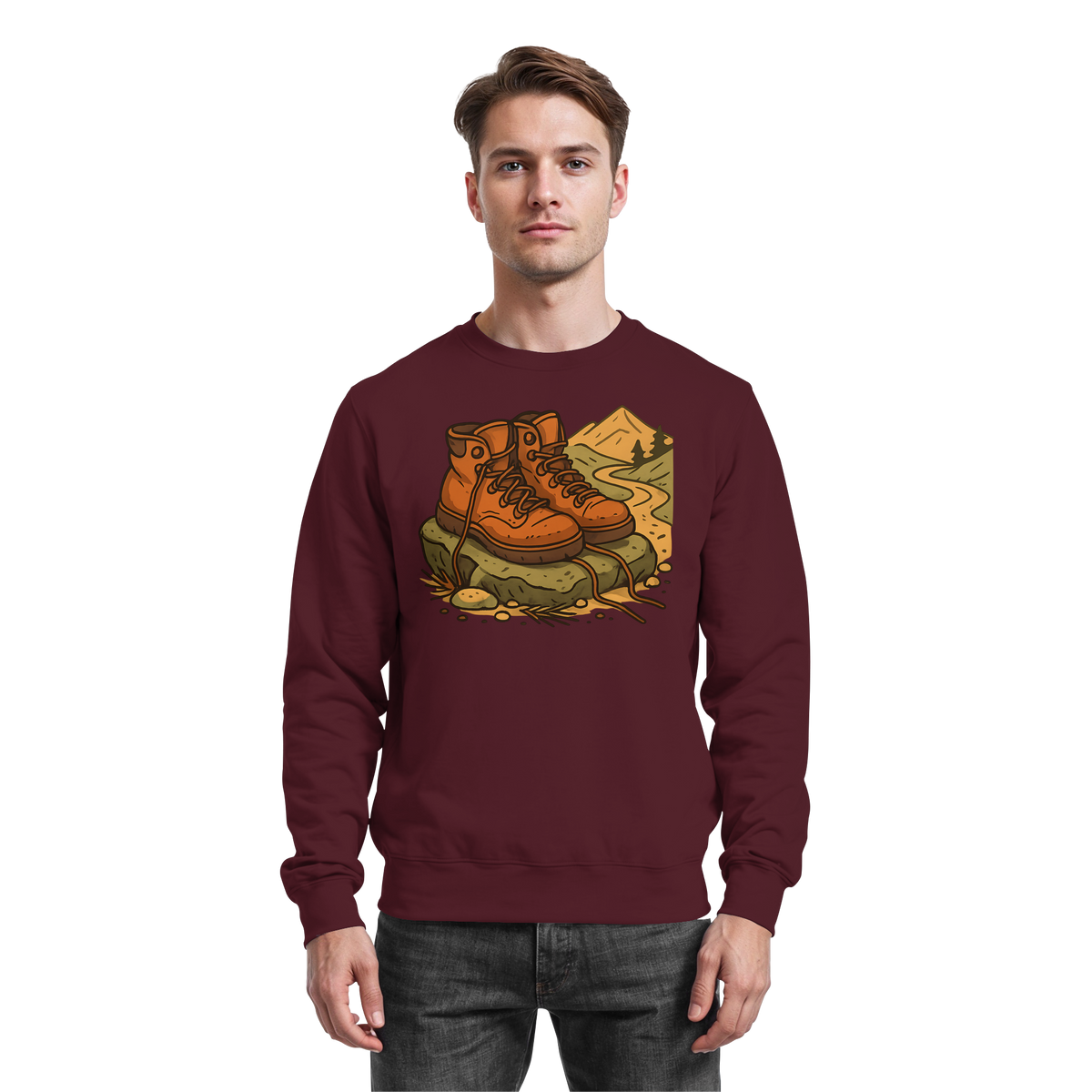 Arvenzo Trail Rest sweatshirt in burgundy, front view showing classic crewneck design and soft fabric for casual wear.