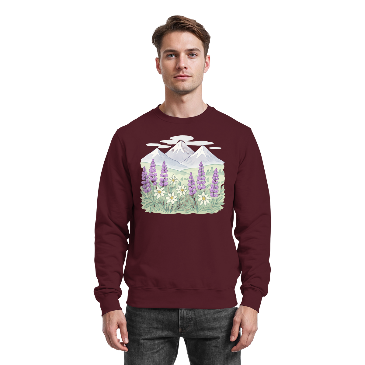 Arvenzo Alpine Bloom sweatshirt in burgundy with a front basic design, soft fabric, and relaxed fit.